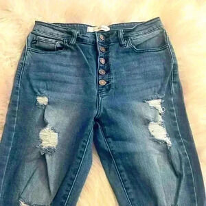 KanCan Distressed Size 9/28 Button Fly Frayed Ankle Skinny Jeans